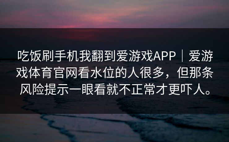 吃饭刷手机我翻到爱游戏APP｜爱游戏体育官网看水位的人很多，但那条风险提示一眼看就不正常才更吓人。