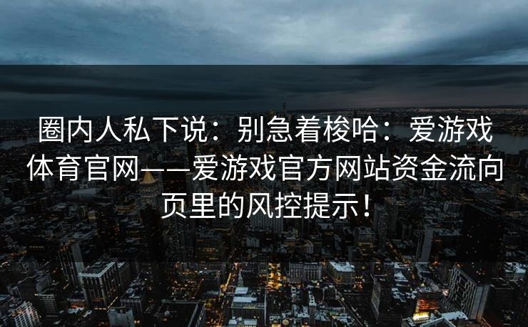 圈内人私下说：别急着梭哈：爱游戏体育官网——爱游戏官方网站资金流向页里的风控提示！