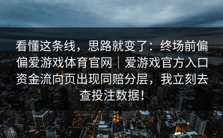 看懂这条线，思路就变了：终场前偏偏爱游戏体育官网｜爱游戏官方入口资金流向页出现同赔分层，我立刻去查投注数据！