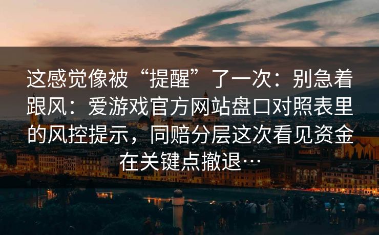 这感觉像被“提醒”了一次：别急着跟风：爱游戏官方网站盘口对照表里的风控提示，同赔分层这次看见资金在关键点撤退…