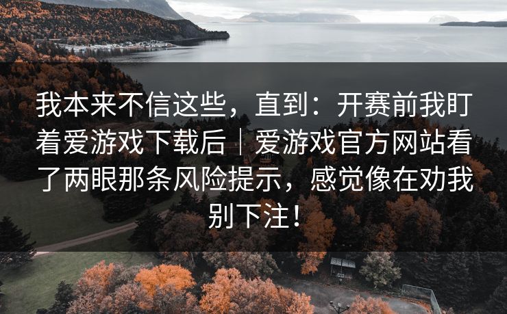 我本来不信这些，直到：开赛前我盯着爱游戏下载后｜爱游戏官方网站看了两眼那条风险提示，感觉像在劝我别下注！