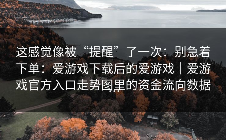 这感觉像被“提醒”了一次：别急着下单：爱游戏下载后的爱游戏｜爱游戏官方入口走势图里的资金流向数据…